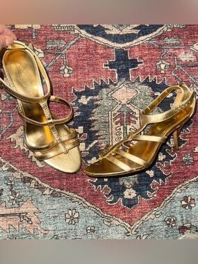 vintage coach gold strappy kitten heels